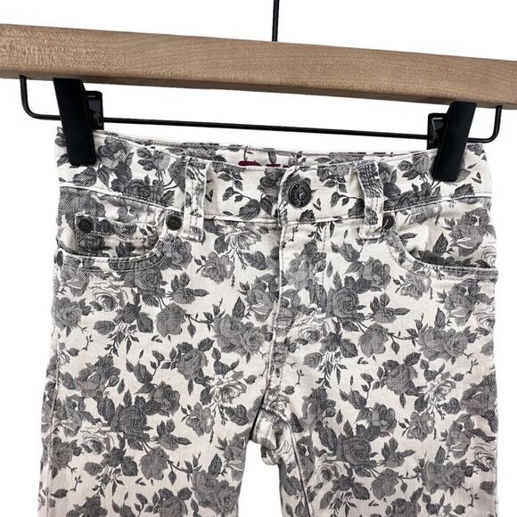 Peek Size 7 Jeans Dungarees Girls Gray Floral Design Skinny Adjustable Waist - Picture 2 of 5